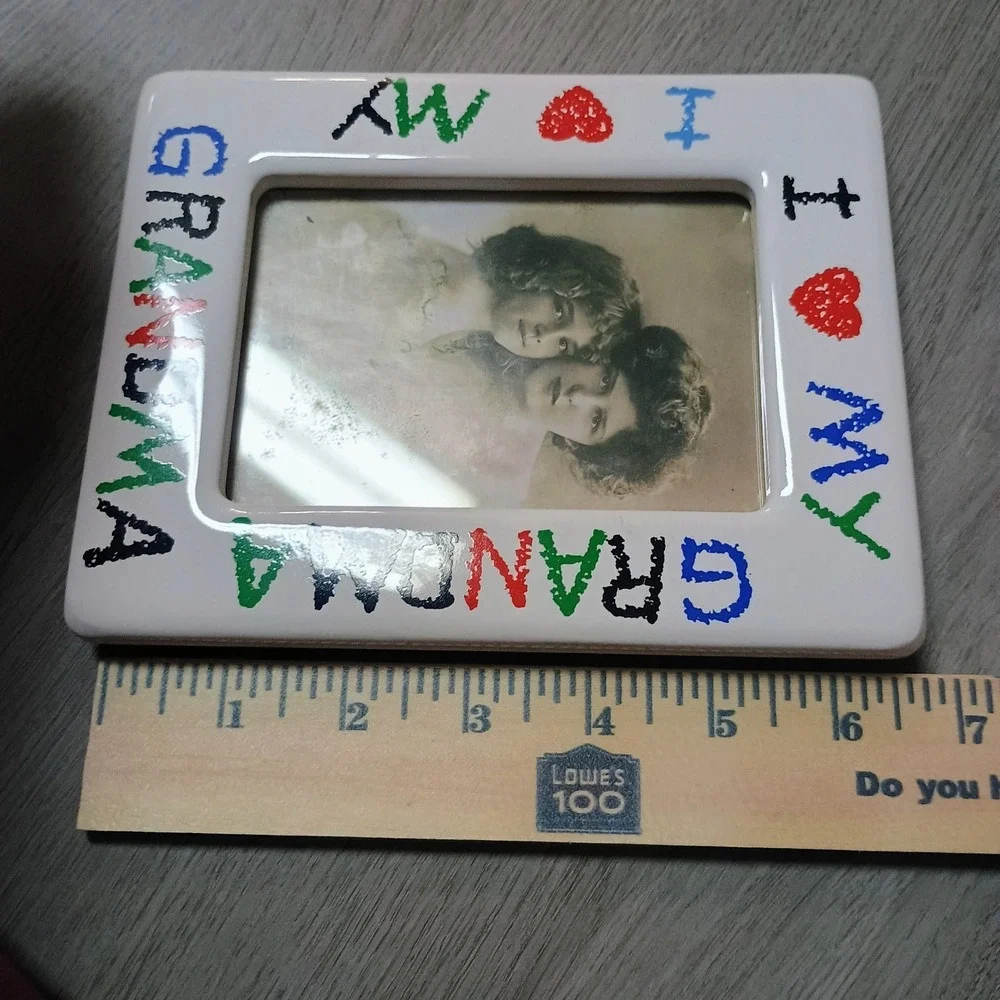 I Love Grandma Vtg Ceramic Frame Kid Child Artwork Crayon 3.5 X 5